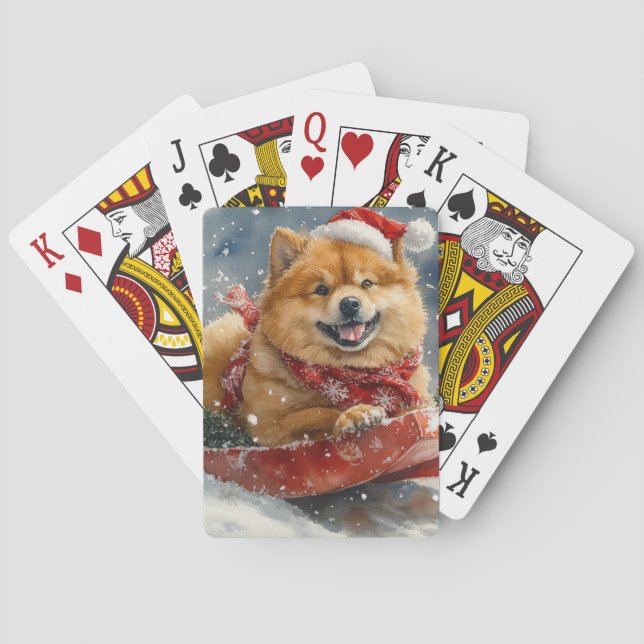 Baralho Chow Chow Dog Sledge Deixe-o nevar no Natal (Verso)