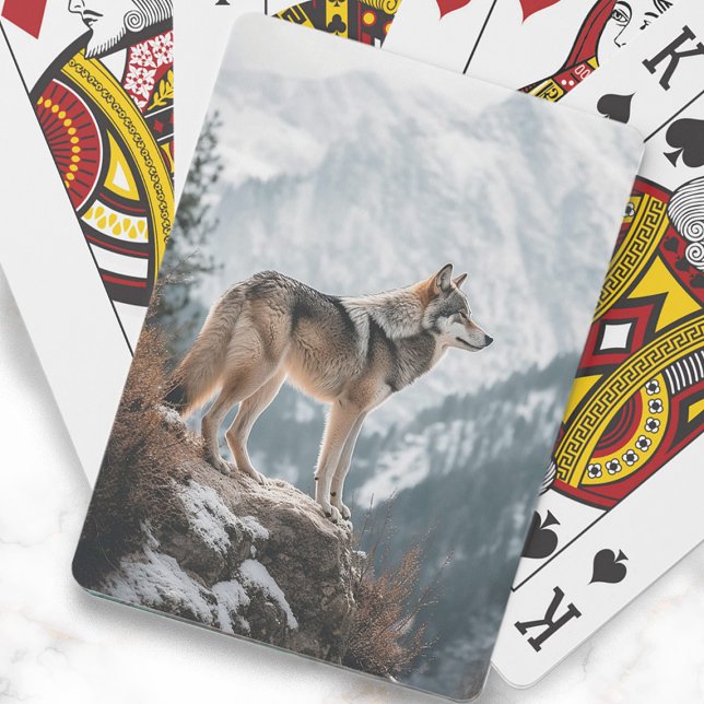 Baralho Cinza Wolf Photo Mountain Snow (Gray wolf on a snow-covered mountain playing cards)