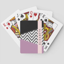 Baralho Cinza Zigzag, Cinza Chevron, Purple, Seu Nome