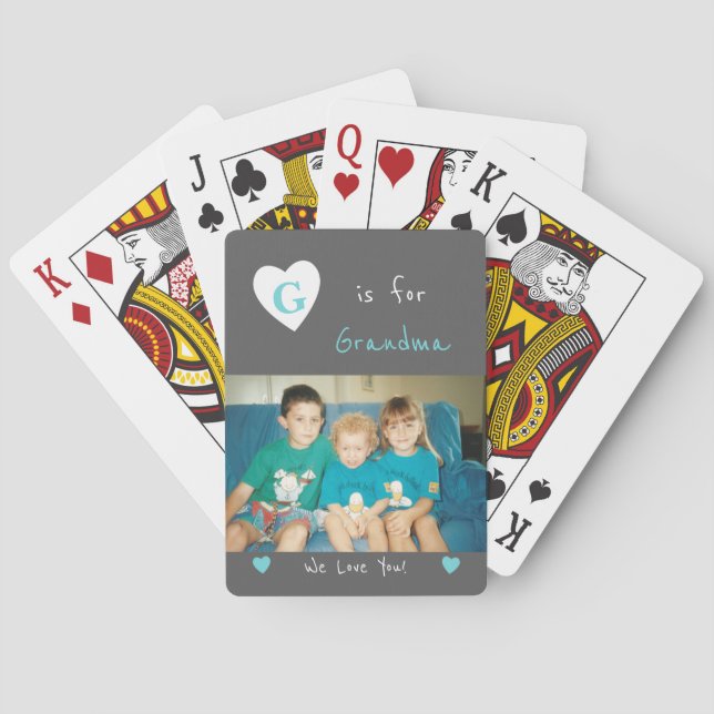 Baralho Cinzas e turquesas com nome e fotografia (Verso)