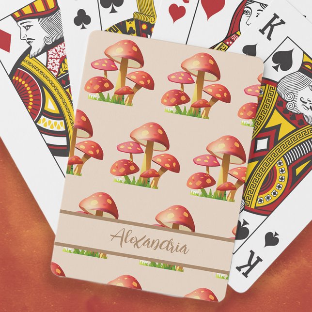 Baralho Cogumelos vermelhos (Red mushrooms playing cards personalized with your name or any text you choose.)
