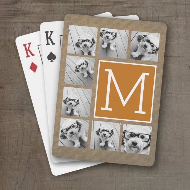 Baralho Colagem de Fotografias Monograma - Rustic Kraft e  (Personalized Playing Cards)
