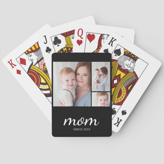 Baralho Colagem de Três Fotos Personalizada Mamãe (Verso)