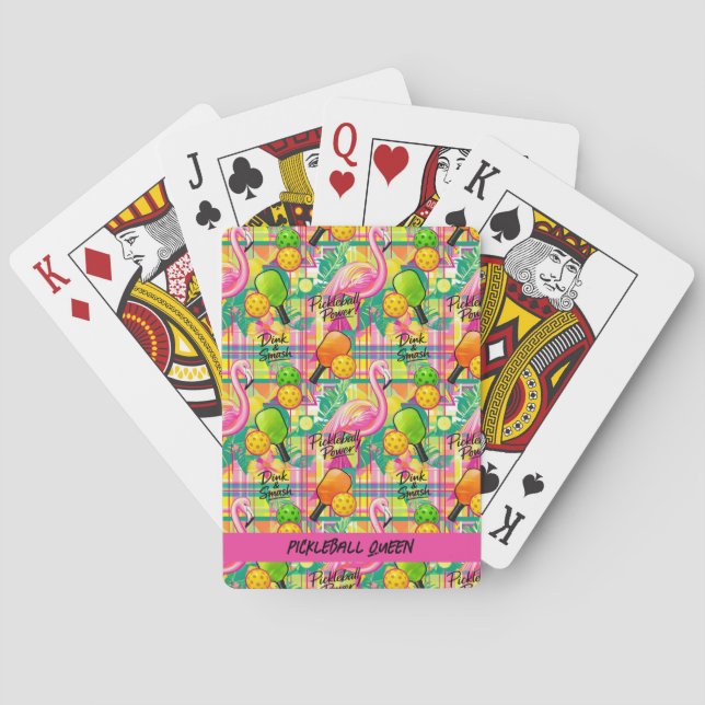 Baralho Com texto Tropical Flamingo Pickleball  (Verso)