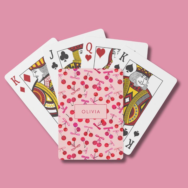 Baralho Coquette Cherry & Arco (Coquette cherry and bow girly pattern playing cards. Personalize with your own name or initials.)