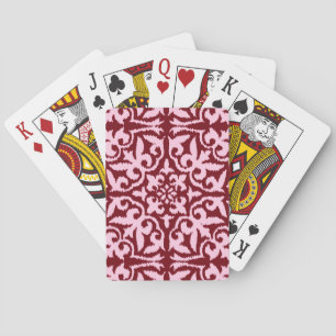 Baralho Cor damasco Ikat - Borgonha e Rosa