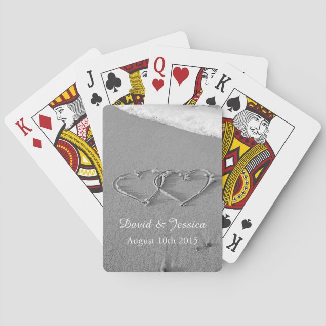 Baralho Corações de amor na areia de cartas de brinde (Verso)