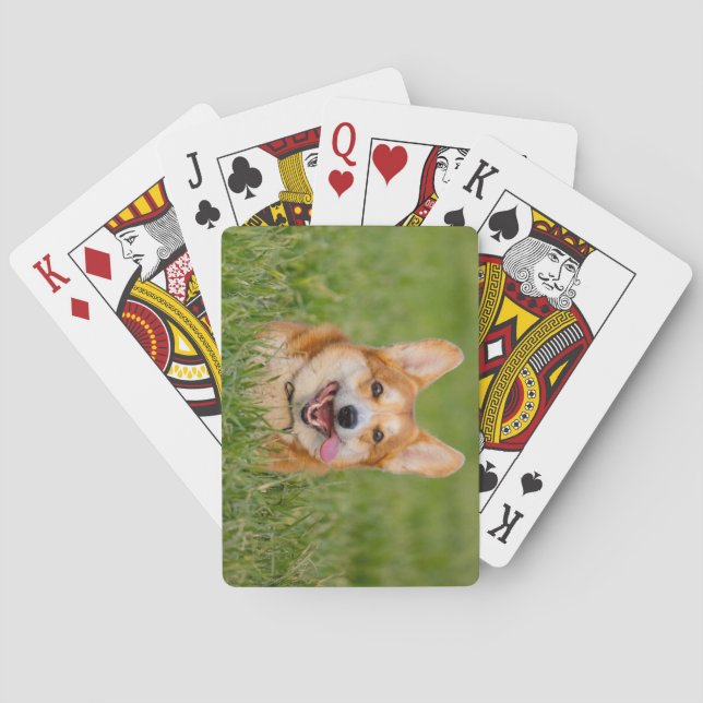 Baralho Corgi Bonito Jogando na Grama (Verso)