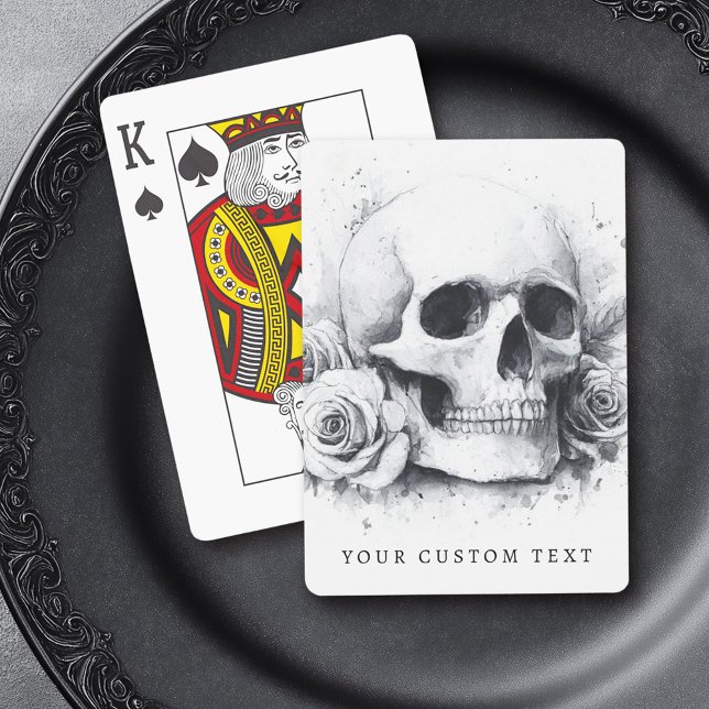 Baralho Crânio com pintura aquosa de rosas (Skull with roses watercolor painting poker cards)