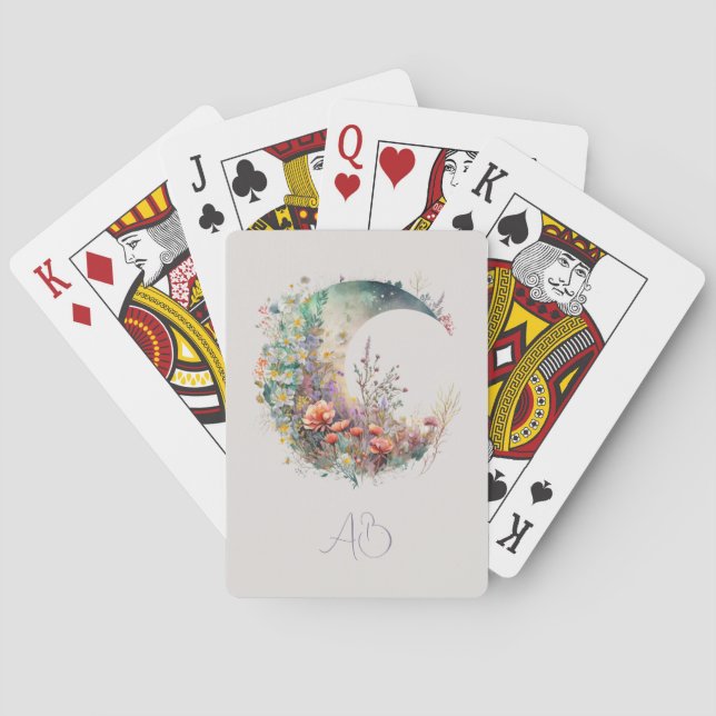 Baralho Create Your Own Bright Sunset Floral Crescent Moon (Verso)