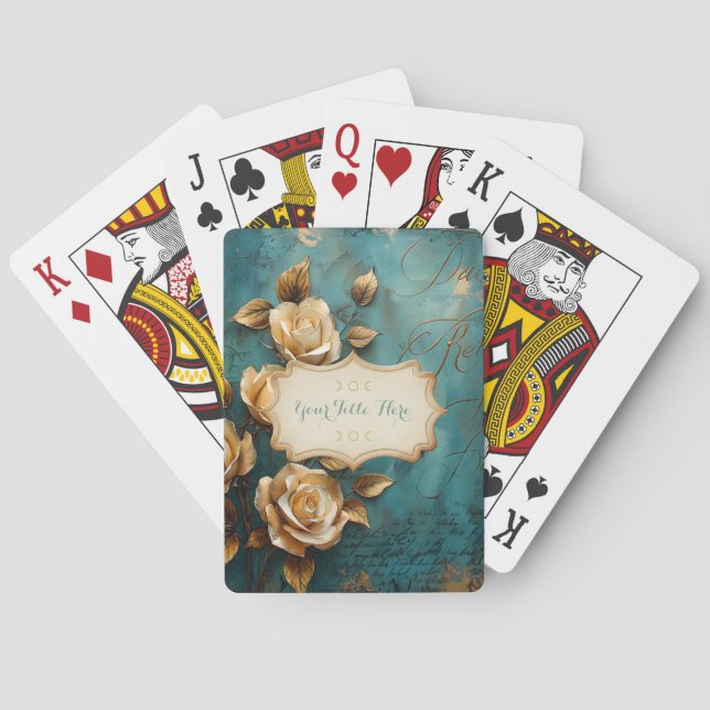 Baralho Create Your Own Teal & Gold Roses Spray Floral (Verso)