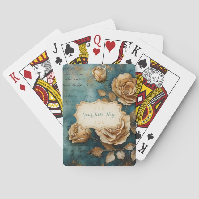 Baralho Create Your Own Teal & Golden Yellow Rose Bouquet (Verso)