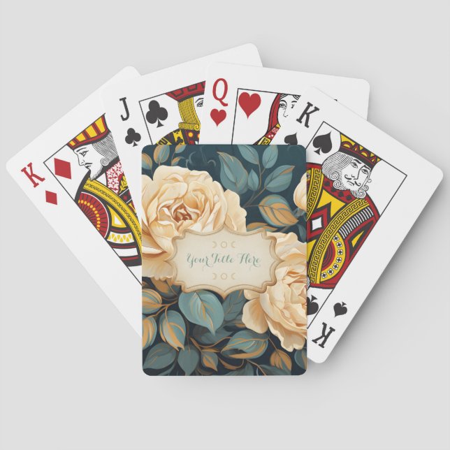 Baralho Create Your Own Teal & Yellow Roses Spray Floral (Verso)