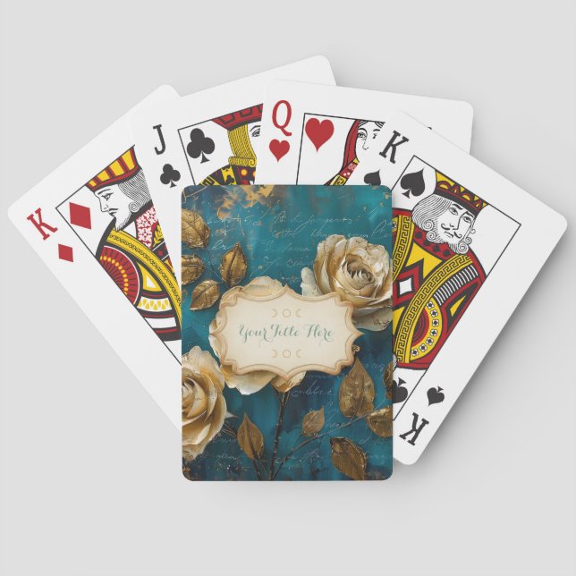 Baralho Create Your Own Turquoise Blue Gold Roses Floral (Verso)