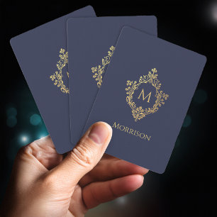 Baralho Crest Monograma Marinho Azul Faux Dourado Vintage 