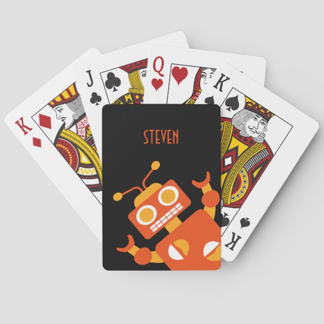 Baralho Crianças personalizadas, robôs laranja malucos (Verso)