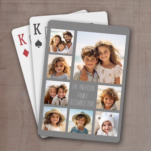 Baralho Criar uma Colagem de Fotos Personalizada com 8 Fot (Personalized Playing Cards with 8 Photos and a Place for your custom text)