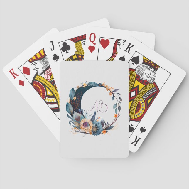 Baralho Crie Seu Próprio Floral Lunar em Azul Turquesa e D (Verso)