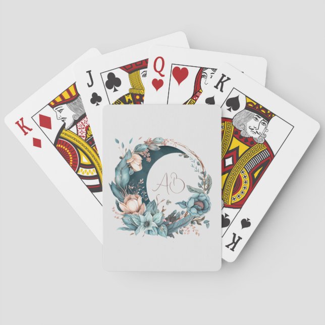 Baralho Crie Seu Próprio Luar Floral em Tons de Teal e Pês (Verso)