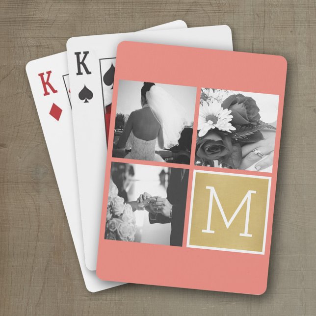 Baralho Crie seu próprio Monograma de Colagem de Fotos de  (Wedding and Anniversary Playing Cards - Personalize with your photo and information)
