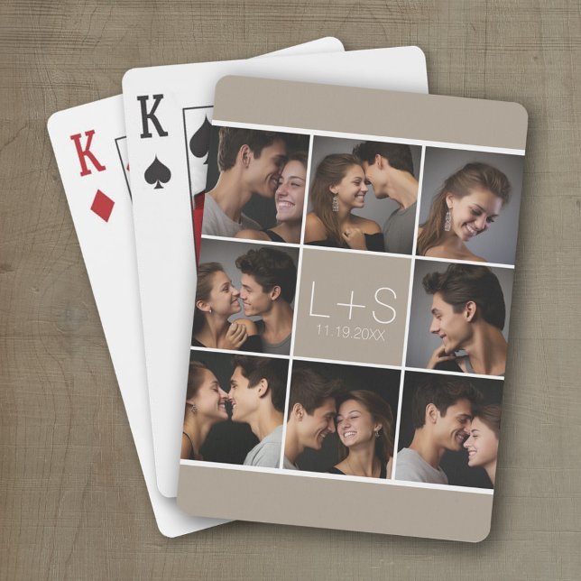 Baralho Crie seu próprio Monograma de Colagem de Fotos de  (Wedding Playing Cards - Personalize this photo collage)
