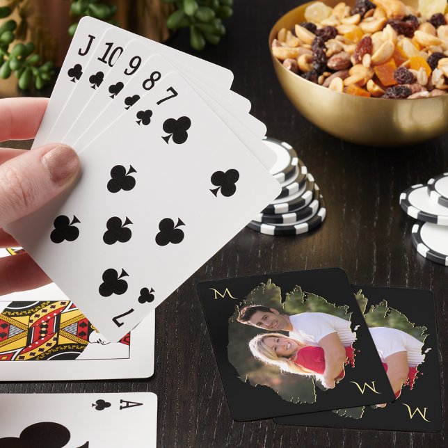 Baralho Crie Seu Próprio Monograma de Ouro de Foto Única e (Create Your Own Stylish Unique Photo Gold Monogram Poker Cards)