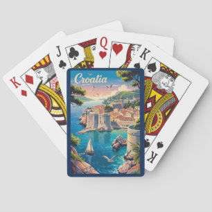 Baralho Croácia Dubrovnik Ilustração Arte de Viagem Vintag