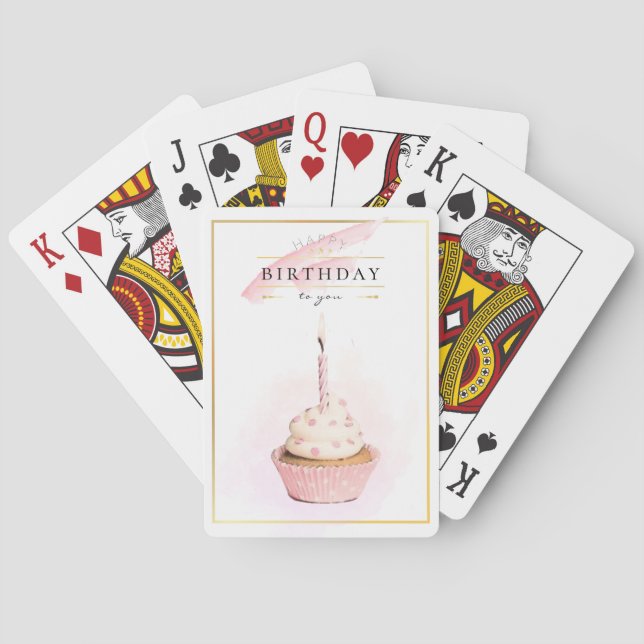 Baralho Cupcake de Aniversário Rosa com Lápis Na moda (Verso)