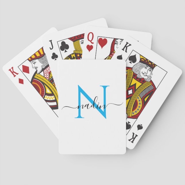 Baralho Custom Blue Monogram Name Playing Cards (Verso)