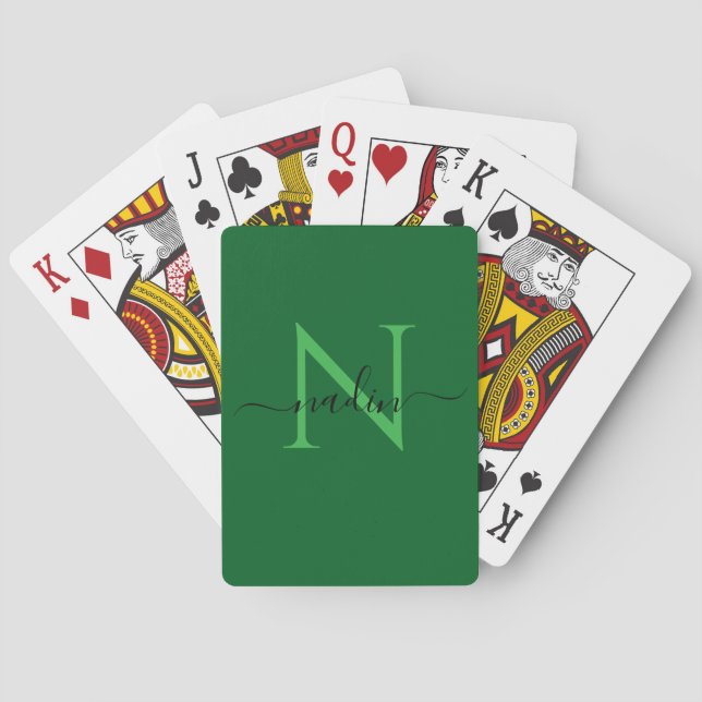 Baralho Custom Green Monogram Name Playing Cards  (Verso)