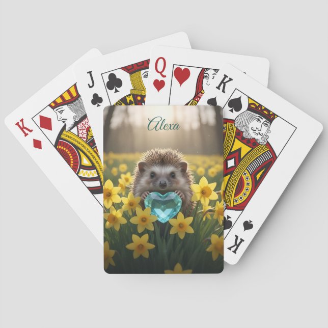 Baralho Cute March Hedgehog with Aquamarine Heart (Verso)