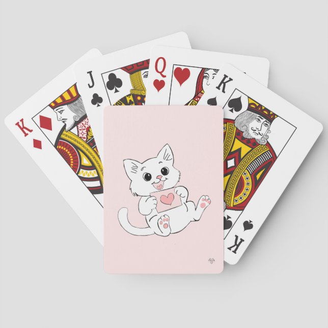 Baralho Cute Playful Kitten Whimsical Love Pink Playing  (Verso)