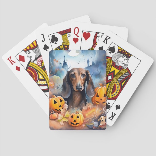 Baralho Dachshund Halloween Com Pumpkins Assustado (Verso)