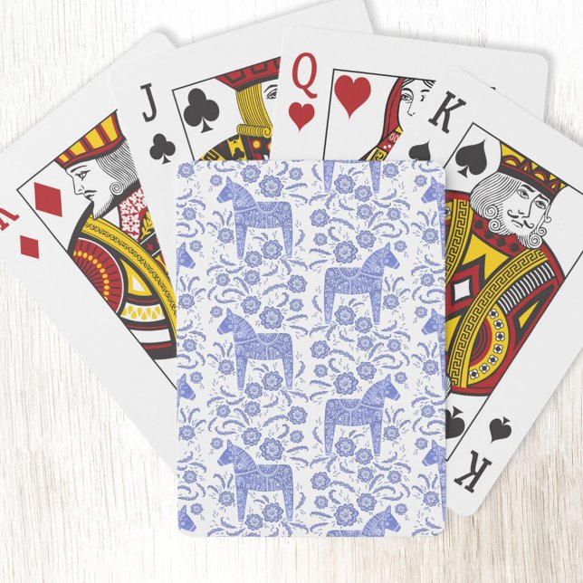 Baralho Dala Horse Indigo Blue FolArt (Swedish Dala Horse blue and white patterned playing cards)
