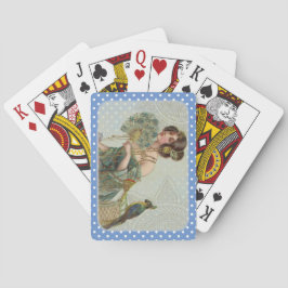 Baralho Dama e Papagaio Vintage com Pontos Azuis e Brancos