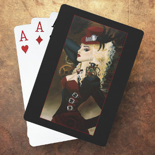 Baralho Dama Elegante Relógio Vermelho Steampunk Vitoriano