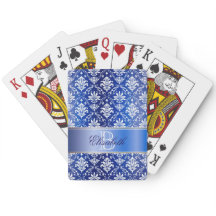 Damasco azul e branco do monograma