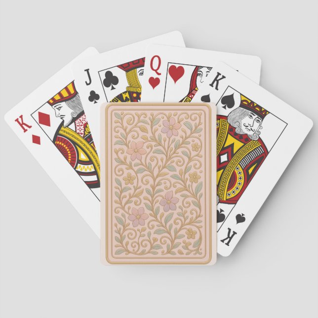 Baralho de Cartas com Tons Rosados e Bordas Dourad (Verso)