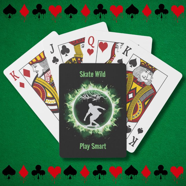 Baralho de Cartas Skater Chamas Verdes (Green Flames Skater Playing Card Deck)