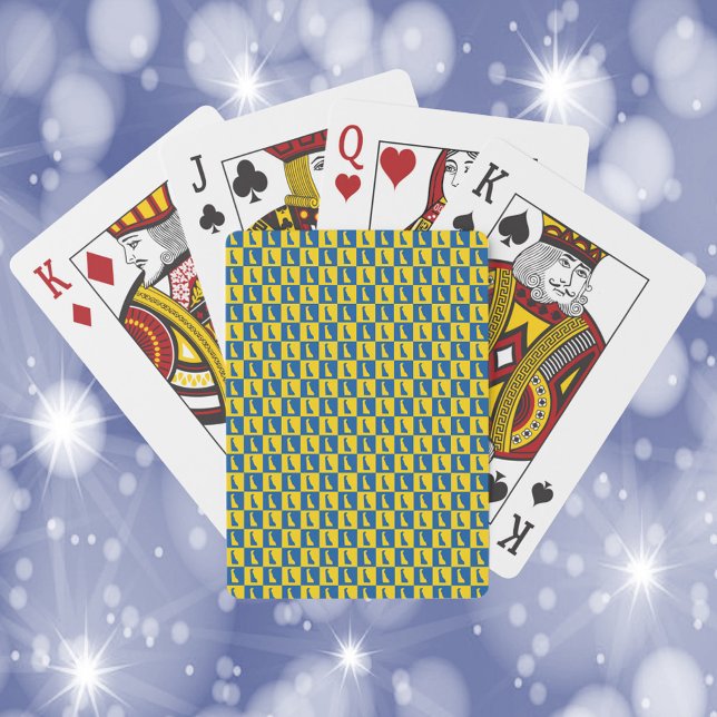 Baralho Delaware Outline Blue and Gold Checkerboard Patter (A deck of playing cards featuring a pattern of Delaware done in blue and yellow gold.)