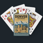 Baralho Denver Colorado Skyline Viagem Art Vintage<br><div class="desc">Denver retro vetor viagem design. Denver,  a capital do Colorado,  é um namorando de metrópole americano para a era do Velho Oeste. Larimer Square,  o quarteirão mais antigo da cidade,  apresenta os prédios do século 19.</div>