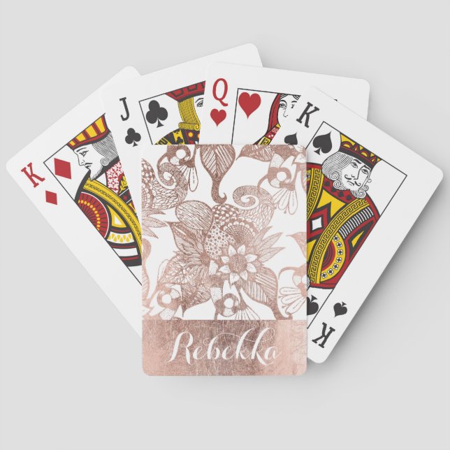 Baralho Desenhos florais rústicos Dourados cor-de-rosa do (Verso)