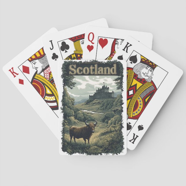 Baralho Design da Escócia: Highland Cow, Castle e Scenery (Verso)