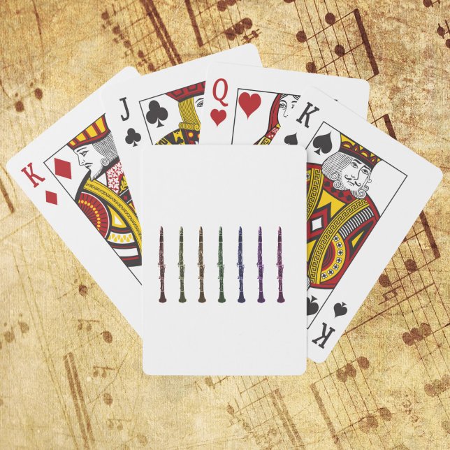 Baralho Design de Clarinete Arco-íris para Músicos (A deck of playing cards with a rainbow lineup of clarinets)