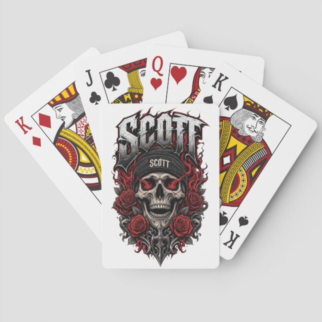 Baralho Design de Nome Personalizado Scott Gothic Skull (Verso)
