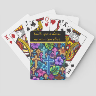 Baralho Design Floral Vibrante Com Cruzes Brilhantes