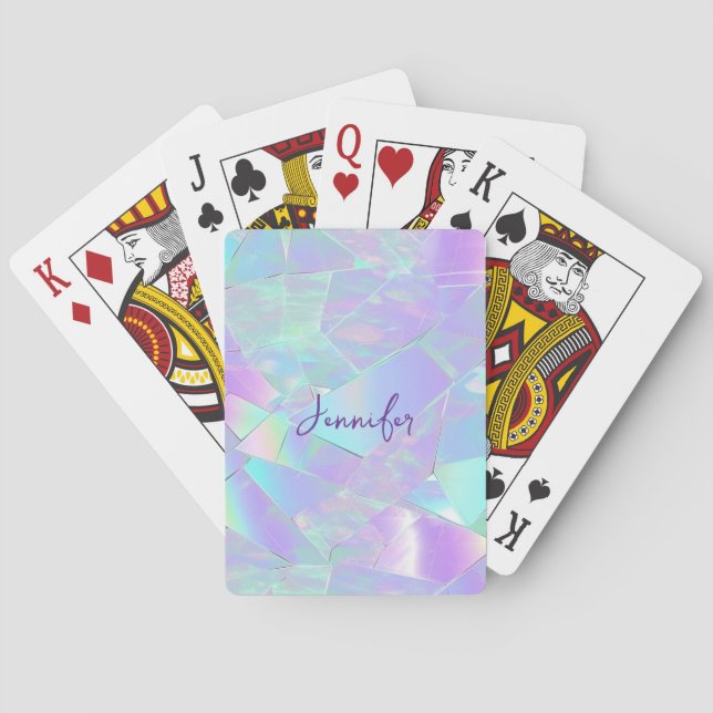 Baralho Design Iridescente Azul e Roxo, Nome em Letra (Verso)