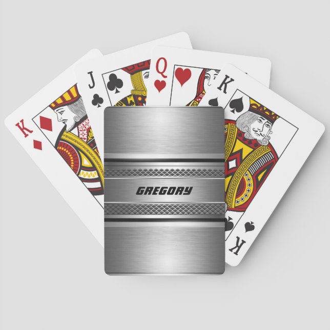 Baralho Design Monogramas de Faux prata Masculina (Verso)