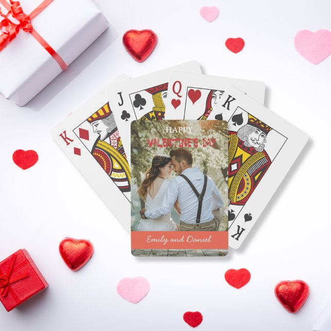 Baralho Dia de os namorados de Fotografia do Urso de Aquar (Modern Photo Red Valentine's Day personalized Poker Cards)