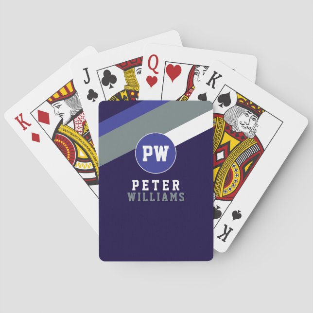 Baralho Diagonally Striped Playing Cards Monogrammed Blue (Verso)